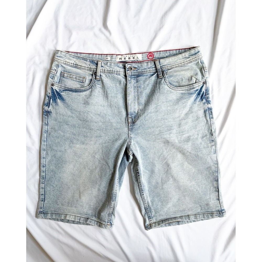 Artful Rebel Denim Shorts Mens 38 Blue Jax-Slim Light Wash Jean Shorts